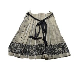 PAUW Amsterdam Skirt Taupe Striped Floral Embroidered Women's Size 1 S Pleated